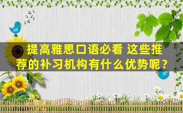 提高雅思口语必看 这些推荐的补习机构有什么优势呢？